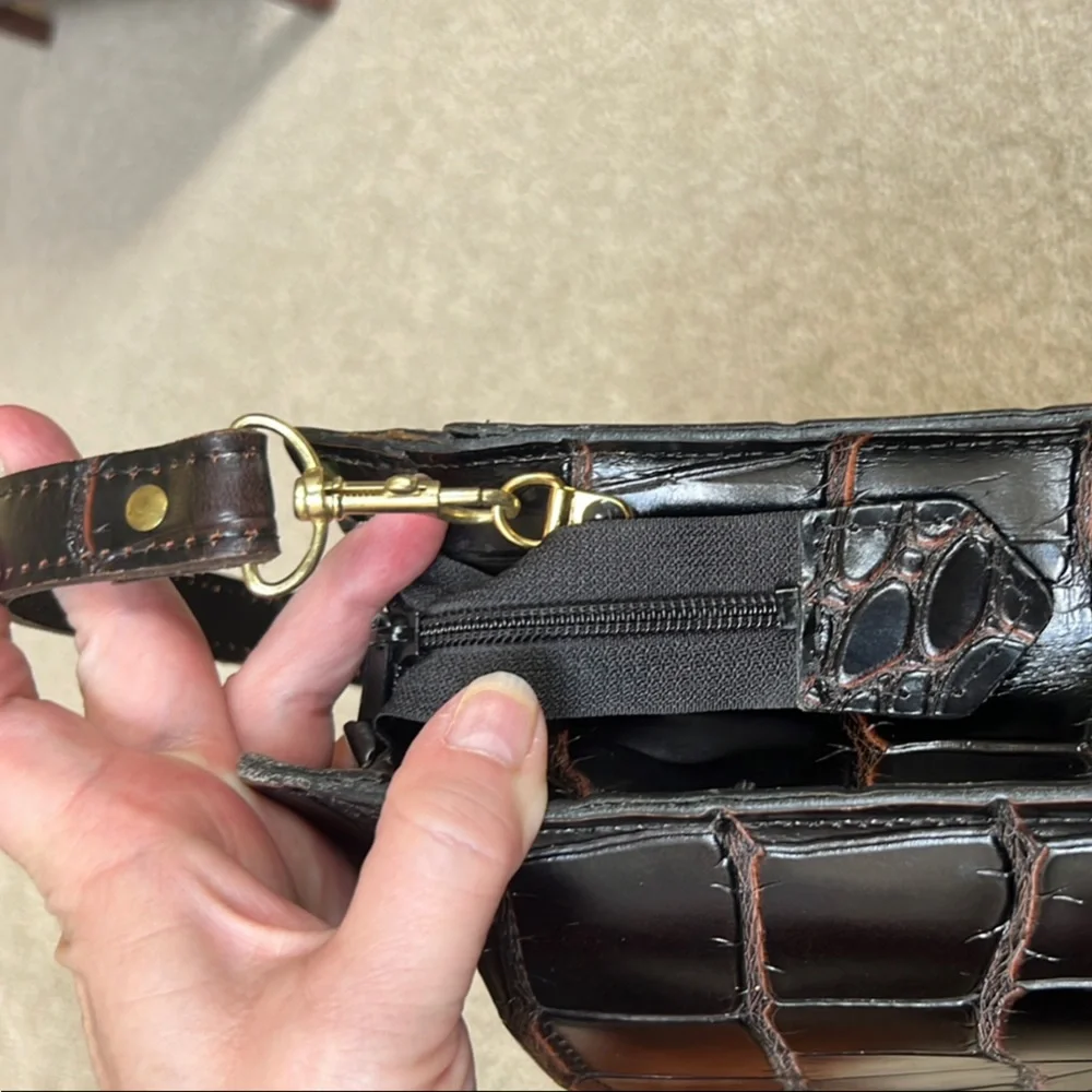 Elegant 1990’s Brown Leather Croc-Embossed Briefcase